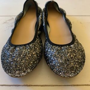 JCrew Sparkly Glitter Ballet Flats in Black/Silver